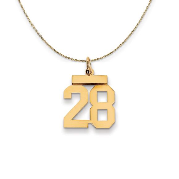 14k Yellow Gold, Athletic, Sm Polished Number 28 Necklace -...